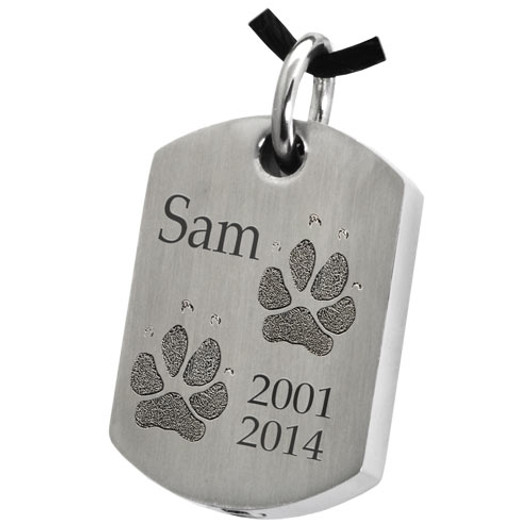 Two Pawprints Dog Tag Stainless Steel Memorial Pet Cremation Jewelry Pendant Necklace