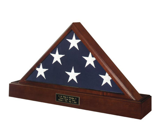 Veteran Flag Display Case and Pedestal Cremation Urn Package with Dark Cherry Finish