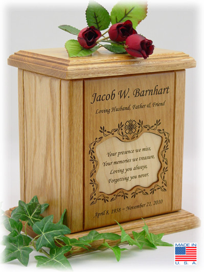 Vines With Recessed Small Poem Engraved Wood Cremation Urn