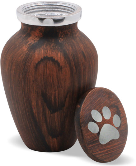 Paw Print Walnut Finish Pet Aluminum Keepsake Cremation Urn