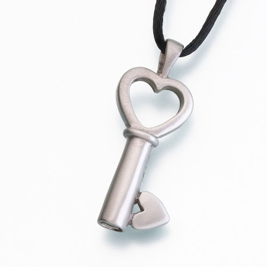 White Bronze Key to My Heart Cremation Jewelry Pendant