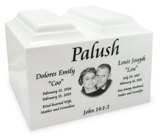 White Marble Companion Niche Cremation Urn Vault with Engraved Photo