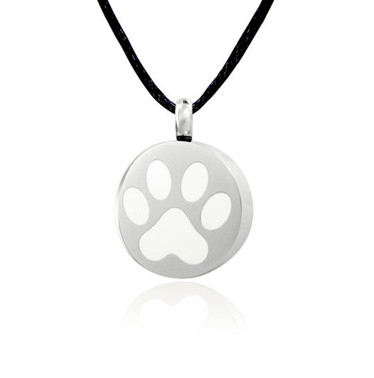 White Paw Print Stainless Steel Pet Cremation Jewelry Pendant Necklace
