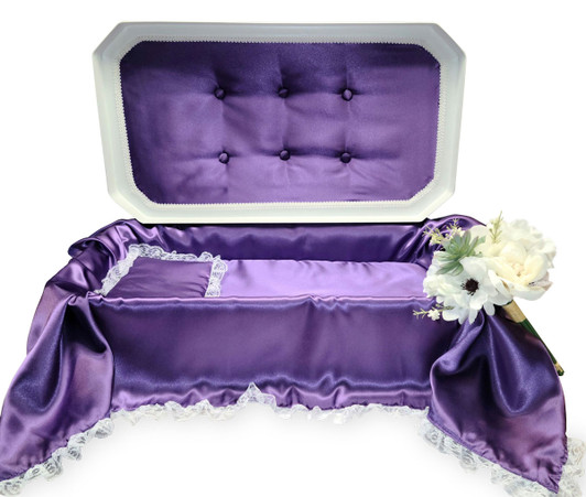 32 Inch White with Purple Deluxe Pet Casket for Cat Dog Or Other Pet