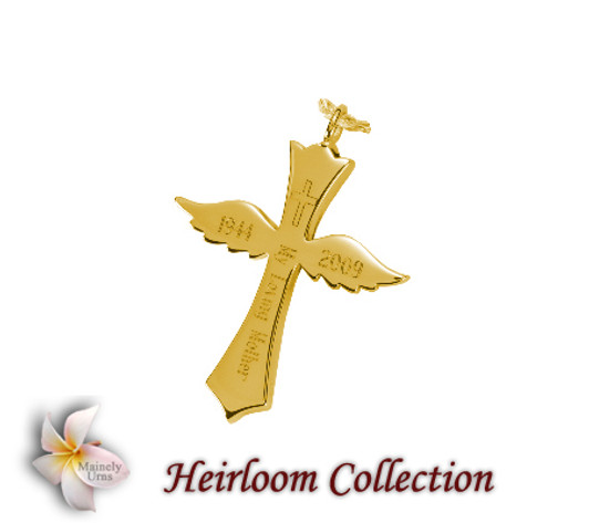 Winged Cross Cremation Jewelry in Solid 14k Yellow Gold or White Gold