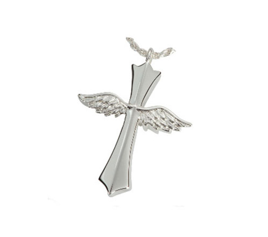Winged Cross Cremation Jewelry in Sterling Silver