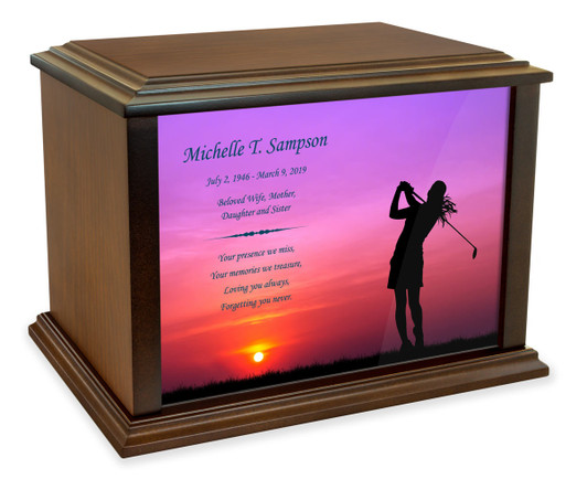 Woman Golfer Eternal Reflections Wood Cremation Urn