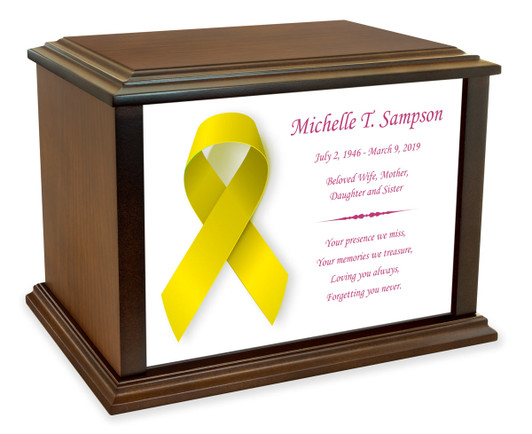 Yellow Awareness Ribbon Eternal Reflections Wood Cremation Urn