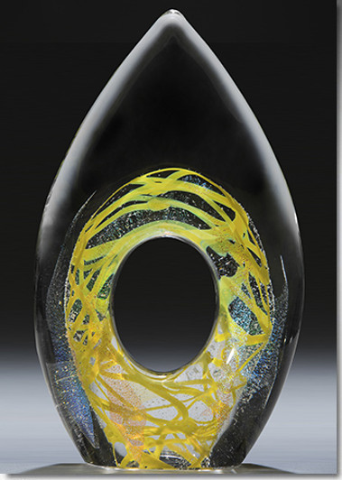 Yellow Perennial Flame Cremains Encased in Glass Keepsake Cremation Urn - Large