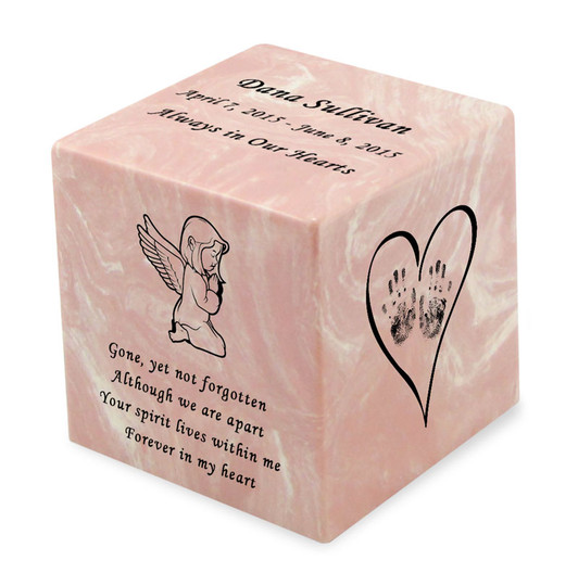 Angel Girl Pink Small Cube Infant Cremation Urn