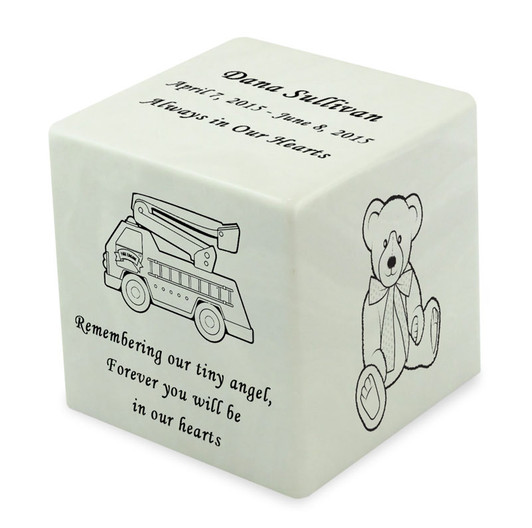 Fire Truck White Small Cube Infant Cremation Urn