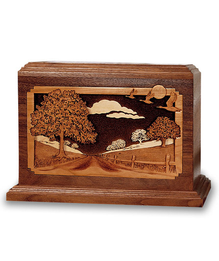 Country Lane Dimensional Wood Cremation Urn - Engravable