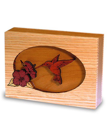 Hummingbird Dimensional Wood Keepsake Cremation Urn - Engravable
