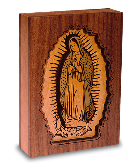 Lady of Guadalupe Dimensional Wood  Keepsake Cremation Urn - Engravable