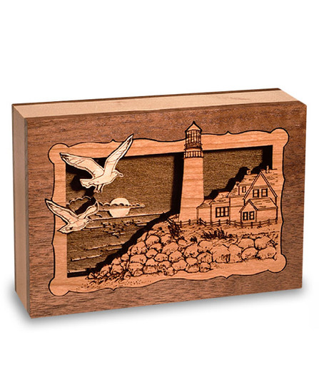 Lighthouse Dimensional Wood Keepsake Cremation Urn - Engravable