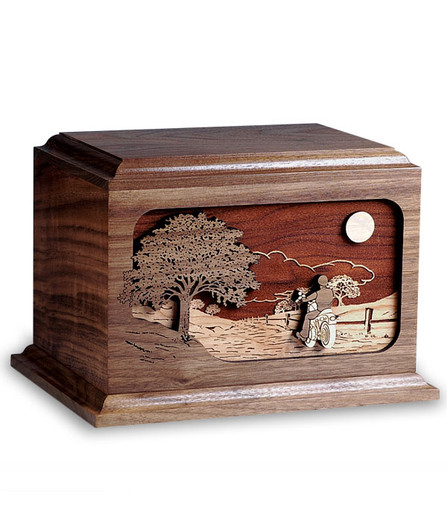 Motorcycle Ride Home Dimensional Wood Cremation Urn - Engravable