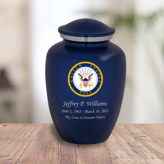 Navy Color Emblem Cremation Urn