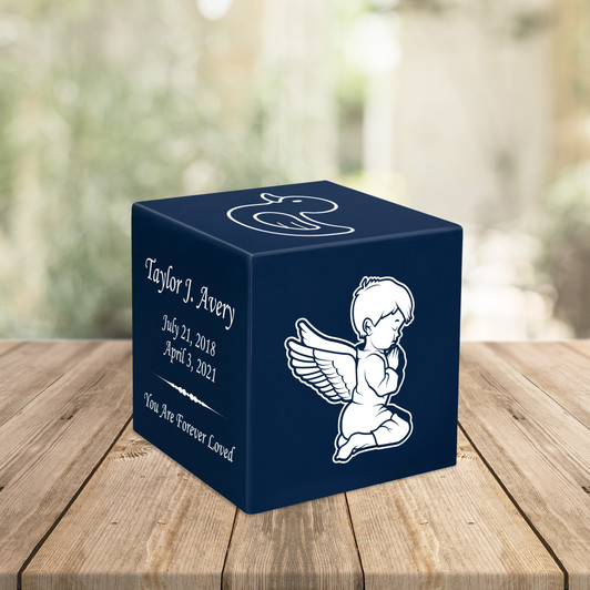 Angel Boy Baby Infant Child Stonewood Cube Cremation Urn