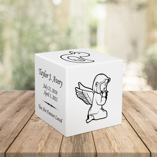 Angel Girl Baby Infant Child Stonewood Cube Cremation Urn