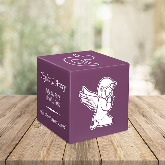 Angel Girl Baby Infant Child Stonewood Cube Cremation Urn