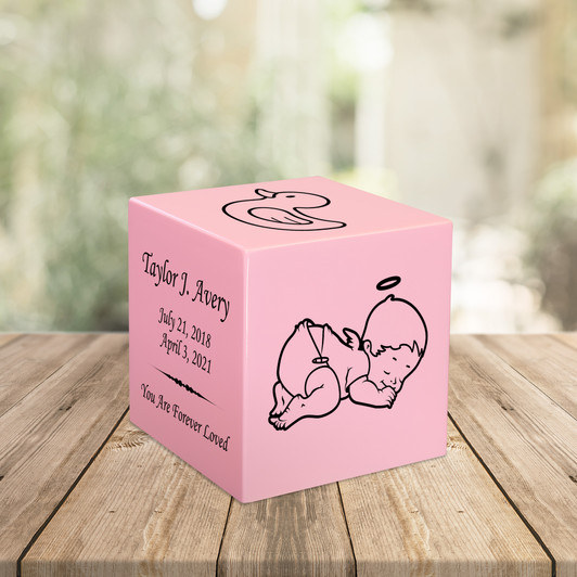 Sleeping Angel Baby Infant Child Stonewood Cube Cremation Urn