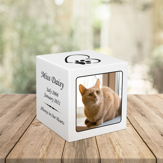 Cat Custom Photo Stonewood Cube Cremation Urn