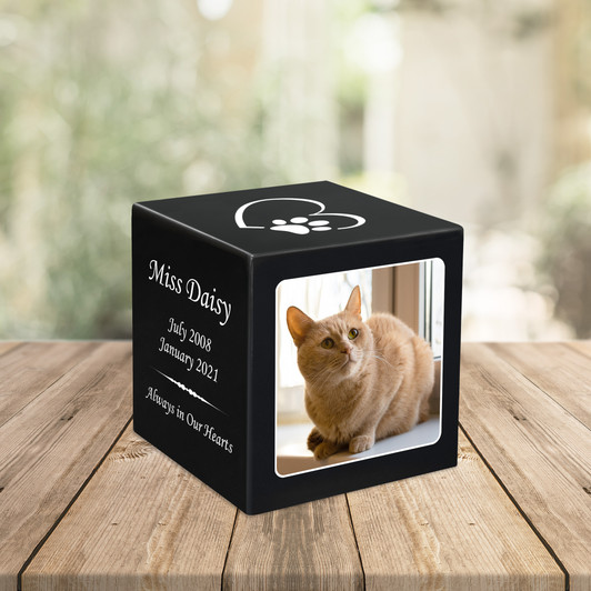 Cat Custom Photo Stonewood Cube Cremation Urn