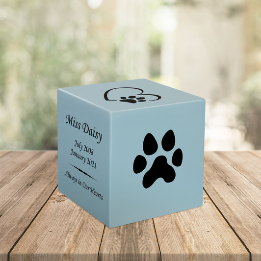 Dog Paw Pet Stonewood Cube Cremation Urn