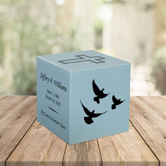 Flying Doves Keepsake Stonewood Cube Cremation Urn