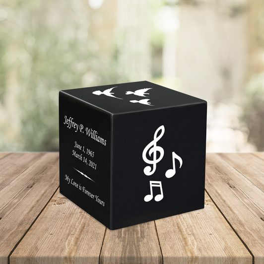 Music Notes Keepsake Stonewood Cube Cremation Urn