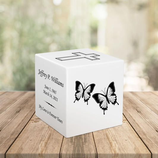 Two Butterflies Keepsake Stonewood Cube Cremation Urn