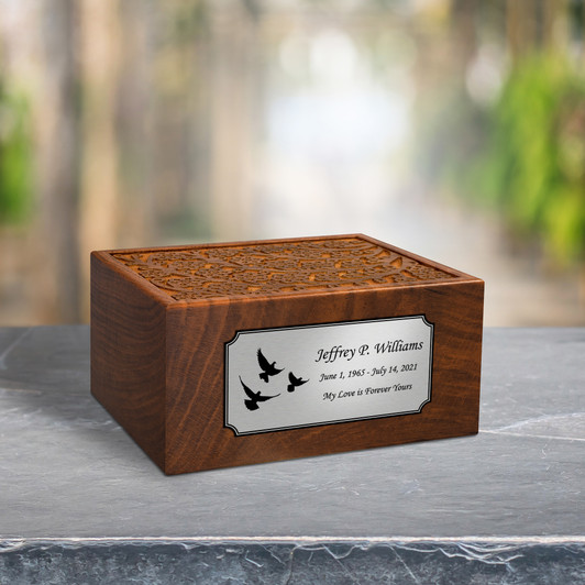 Flying Doves Sheesham Cremation Urn - 4 Sizes