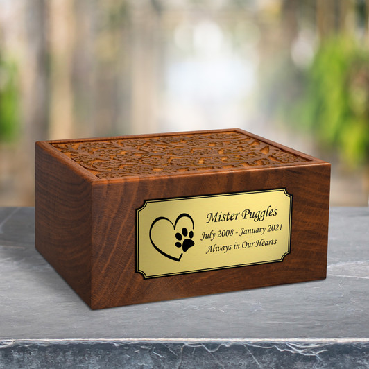 Paw on Heart Sheesham Pet Cremation Urn - 4 Sizes