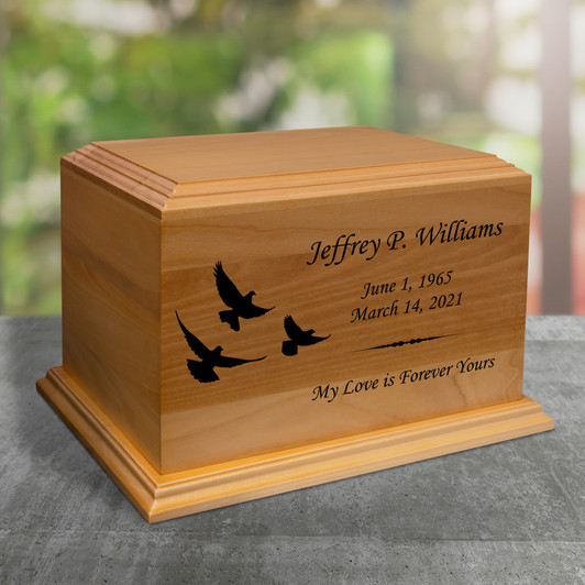 Flying Doves Diplomat Solid Cherry Wood Cremation Urn