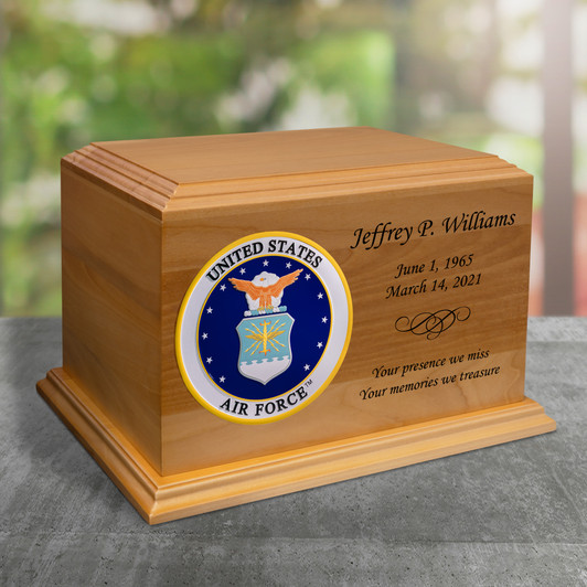 Air Force Color Emblem Diplomat Solid Cherry Wood Cremation Urn