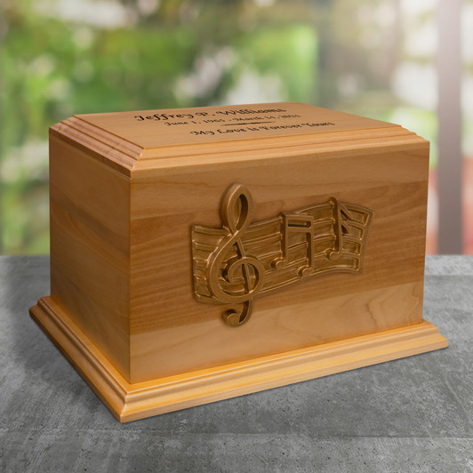 Music Notes Applique Diplomat Wood Cremation Urn