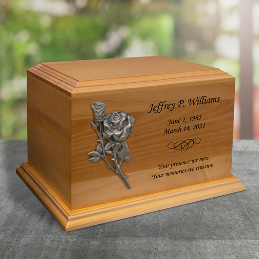 Roses Applique Diplomat Solid Cherry Wood Cremation Urn