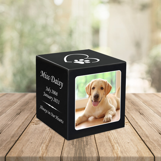 Dog Custom Photo Pet Stonewood Cube Cremation Urn