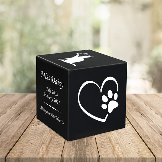 Paw On Heart Pet Stonewood Cube Cremation Urn