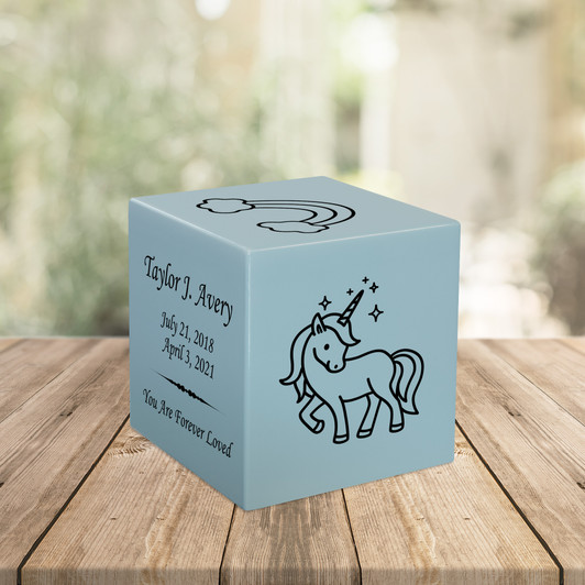 Unicorn Baby Infant Child Stonewood Cube Cremation Urn