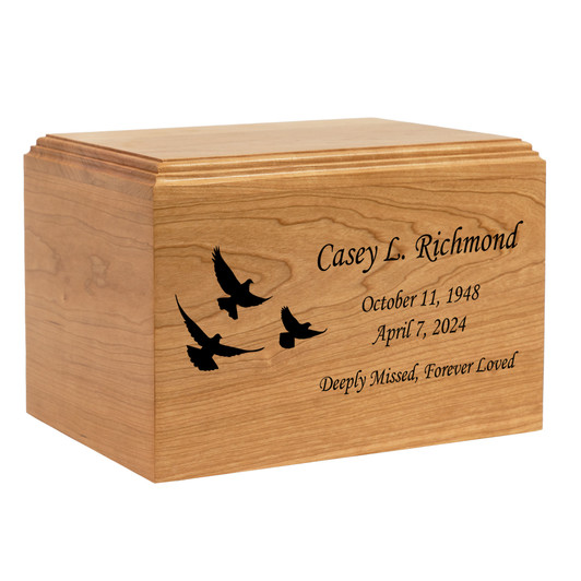 Flying Doves Craftsman Solid Cherry Wood Cremation Urn