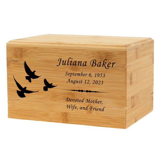 Flying Doves Renewable Bamboo Wood Cremation Urn