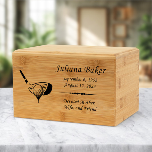 Golf Renewable Bamboo Wood Cremation Urn