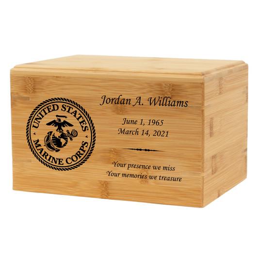 Marine Corps Renewable Bamboo Wood Cremation Urn