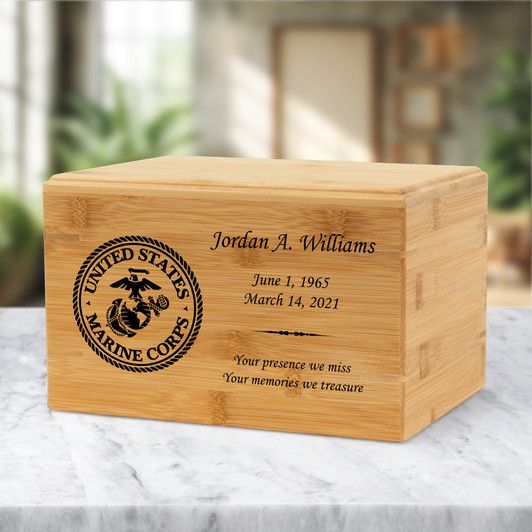 Marine Corps Renewable Bamboo Wood Cremation Urn