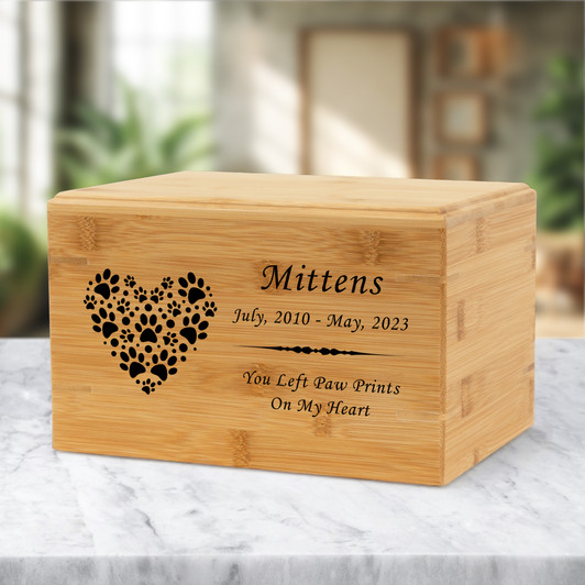 Paw Heart Pet Renewable Bamboo Wood Cremation Urn