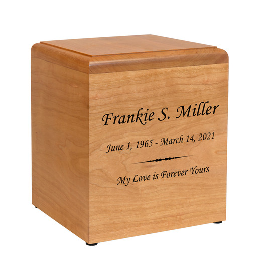 Personalized Text Brunswick Solid Cherry Wood Cremation Urn