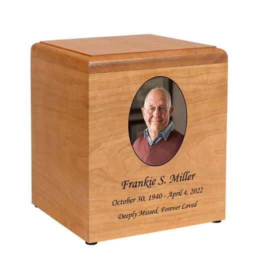 Custom Photo Brunswick Solid Cherry Wood Cremation Urn