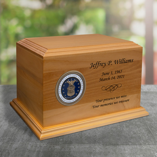 Air Force Hero Medallion Diplomat Solid Cherry Wood Cremation Urn