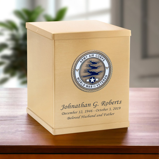 Army Air Corps World War II Veteran Hero Medallion Bronze Overlap Top Cremation Urn